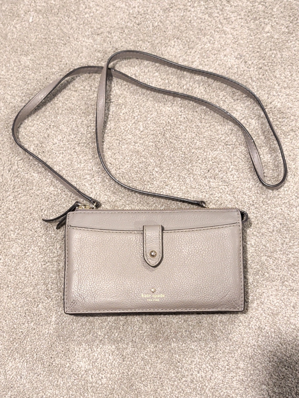 Kate Spade New York Taupe Leather Crossbody Wallet Bag